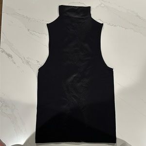 Athleta Black Ribbed Mock-neck Sleeveless Top